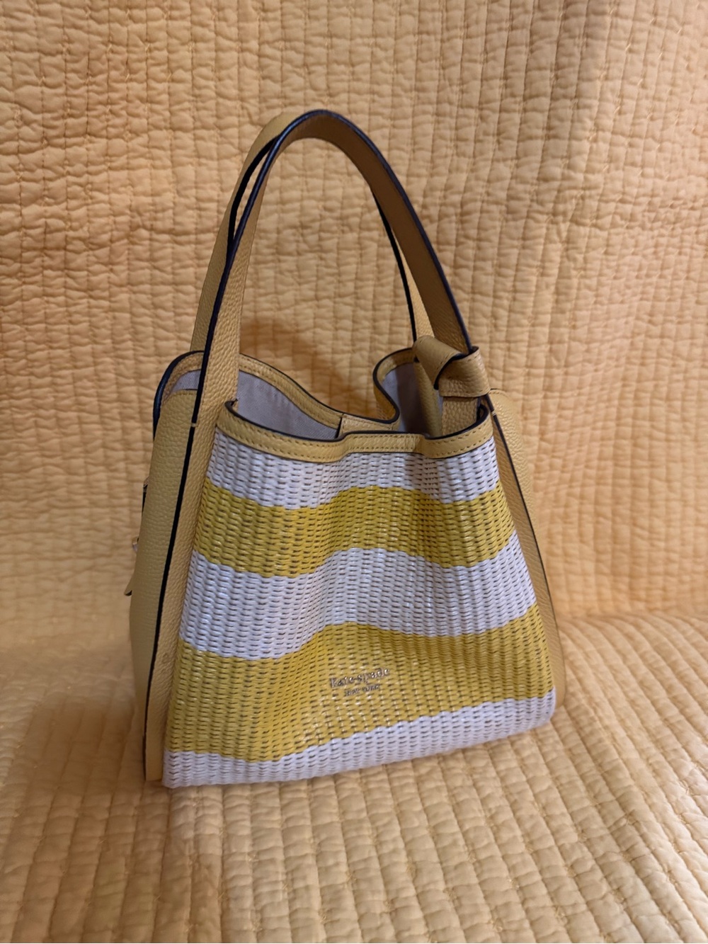 kate spade Yellow and White Striped Shoulder Tote